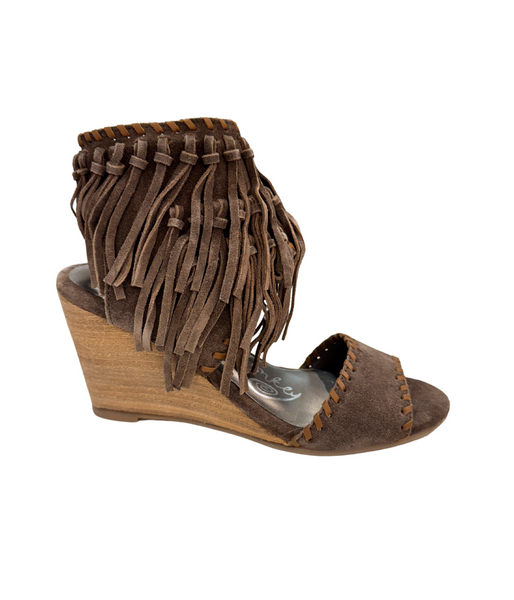 True Fringe Wedge in Taupe