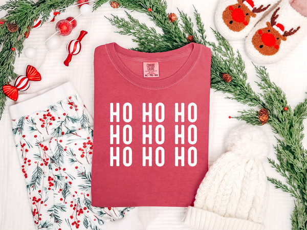 Ho Ho Ho Stacked Graphic Tee and Sweatshirt