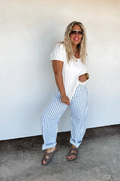 PREORDER: Beachy Stripe Barrell Jean