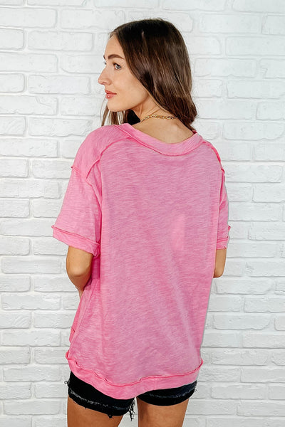 Basic Instinct Drop Shoulder V-Neck Tee in Pink