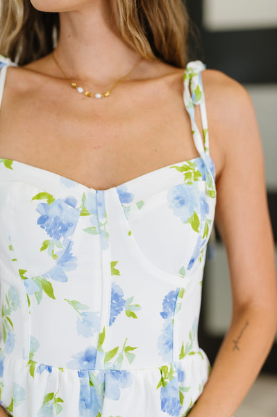 Bloomie Baby Tiered Dress in Ivory/Blue