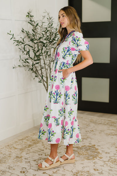 PREORDER: Boho V-Neck Balloon Sleeve Dress in Floral Print