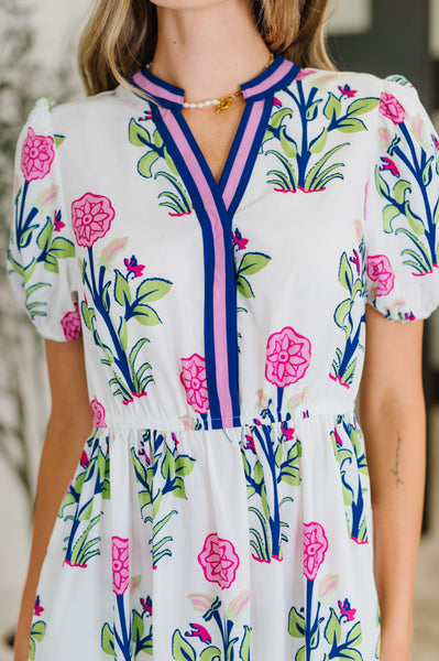 PREORDER: Boho V-Neck Balloon Sleeve Dress in Floral Print