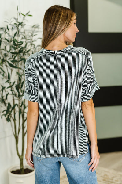 Catch Me Loungin’ Cable Ribbed Knit Top in Black and White
