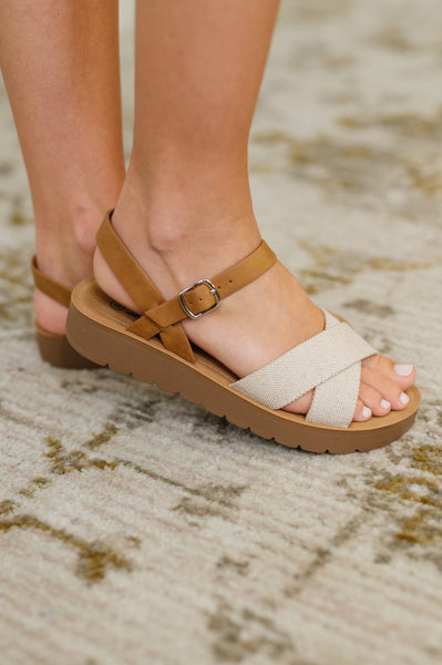 Chester Platform Nubuck Wedge Sandals in Cream