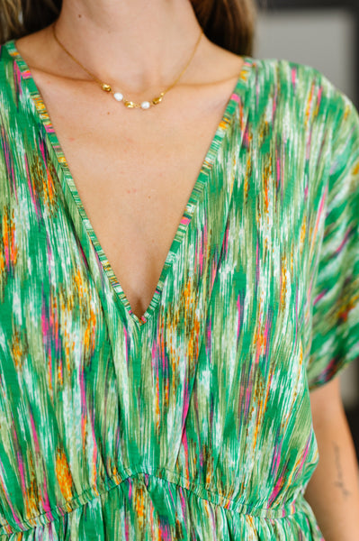 Chic Repeat V-Neck Dress in Multi-Color