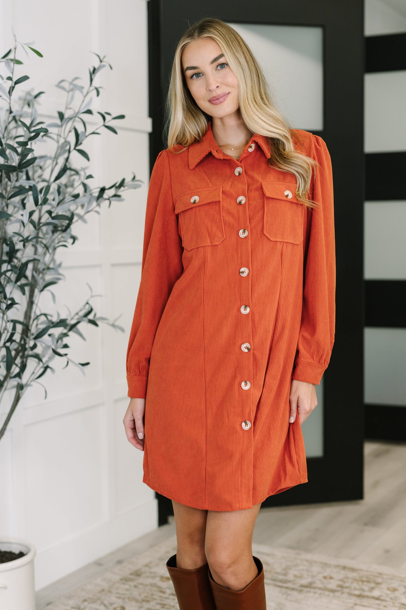 Clever in Corduroy Shirt Dress