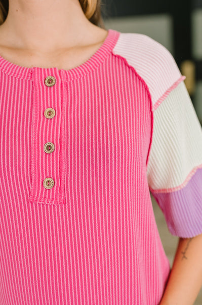 Cozy Collage Color Block Henley Top