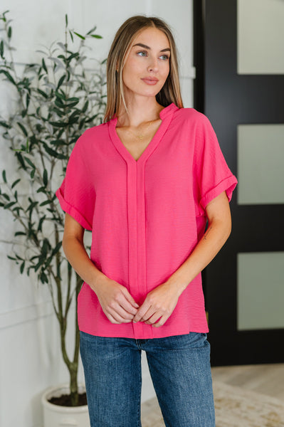 PREORDER: Crinkle Wove V-Neck Blouse in Four Colors
