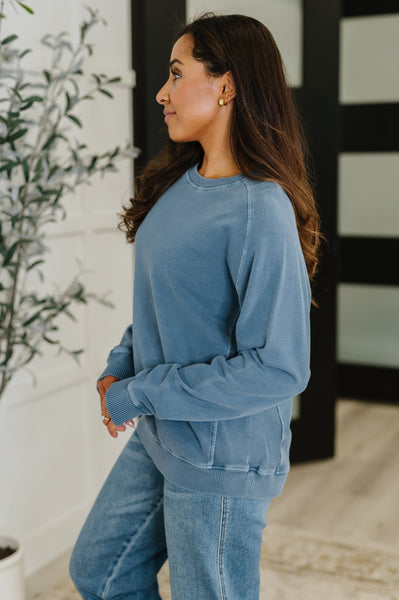 Daily Ease Mineral Wash Pullover in Dusty Blue