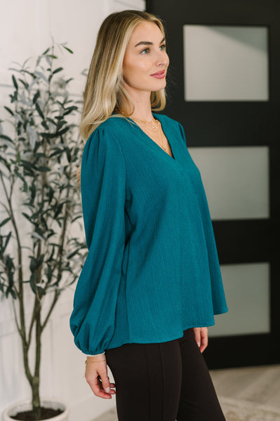 Desk to Dinner V-Neck Balloon Sleeve Blouse