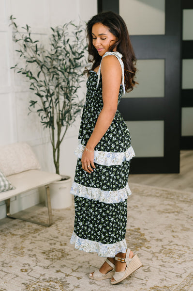 Elegant Edge Tiered Maxi Dress in Navy