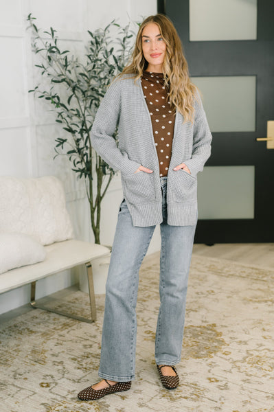Everything Layer Waffle Knit Open Front Cardigan in Grey