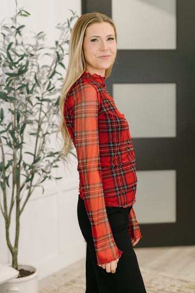 In the Present Plaid Mesh Layering Top in Red