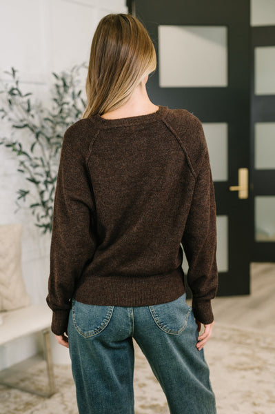 Just For Me Henley Brushed Pullover in Dark Brown