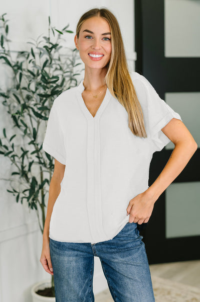 PREORDER: Crinkle Wove V-Neck Blouse in Four Colors