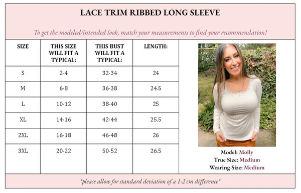 PREORDER: Lana Lace Trim Ribbed Long Sleeve Top in Three Colors
