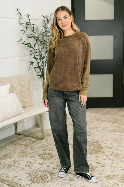 Lesson Learned Mineral Wash Raglan Sleeve Top