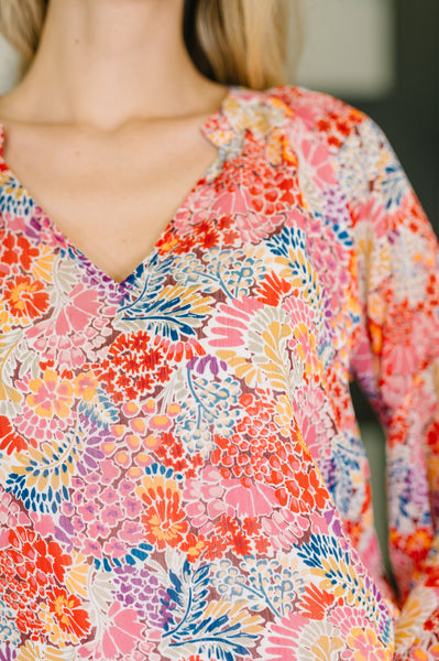 Modern Meadow V-Neck Puff Sleeve Blouse