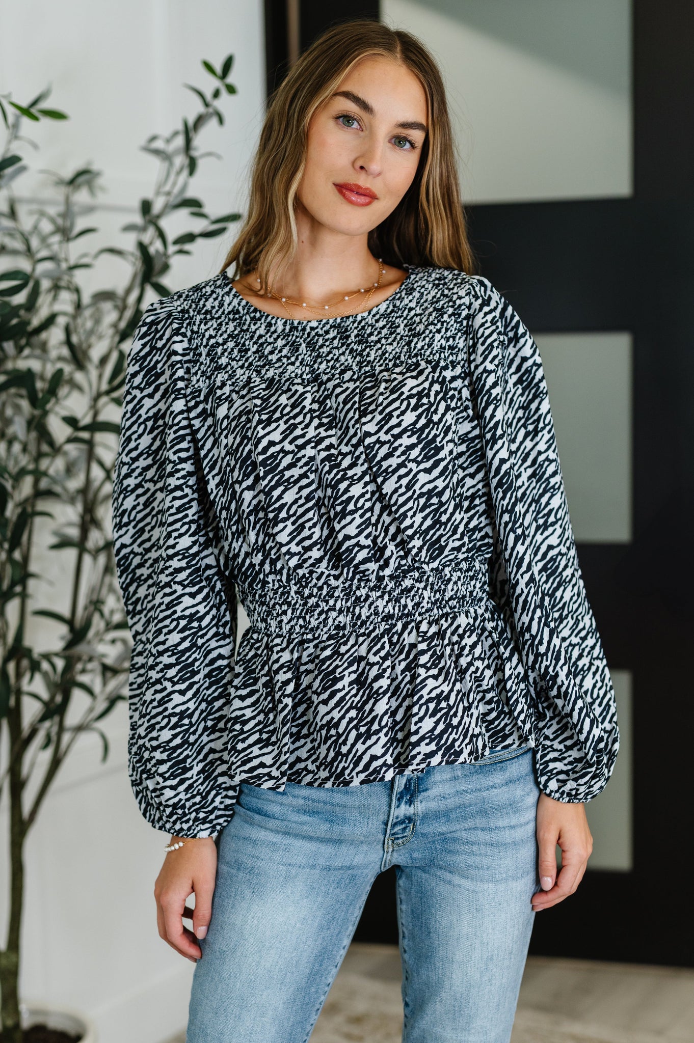 Muse Moves High Neck Peplum Blouse in Black