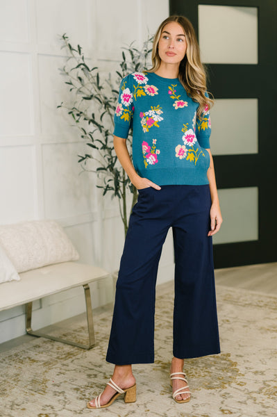 Only Pair High Waisted Wide Leg Bottoms in Navy