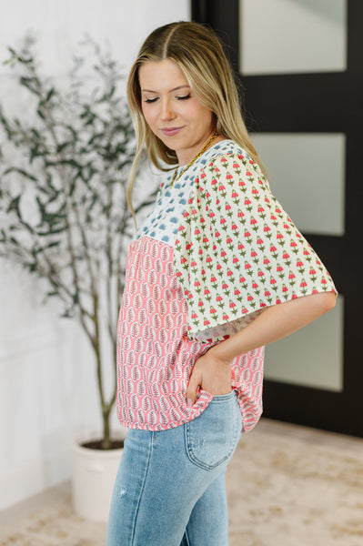 Outside Advantage Mixed Print Boho Blouse