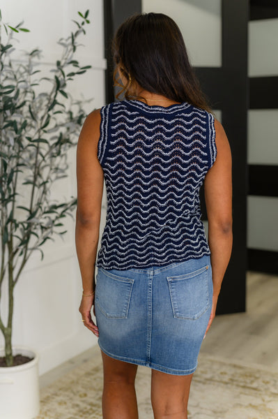 Own the Chill Wavy Striped Top in Navy