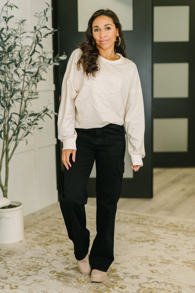 Petal Poise Floral Applique Pullover in Neutral