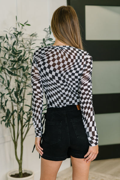 PREORDER: Sheer Long Sleeve Checkered Layering Top in Three Colors