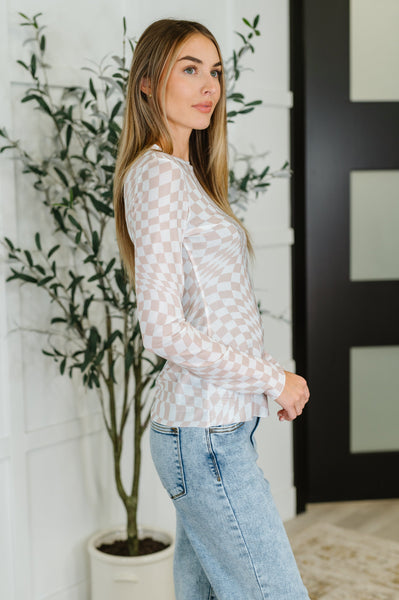 PREORDER: Sheer Long Sleeve Checkered Layering Top in Three Colors