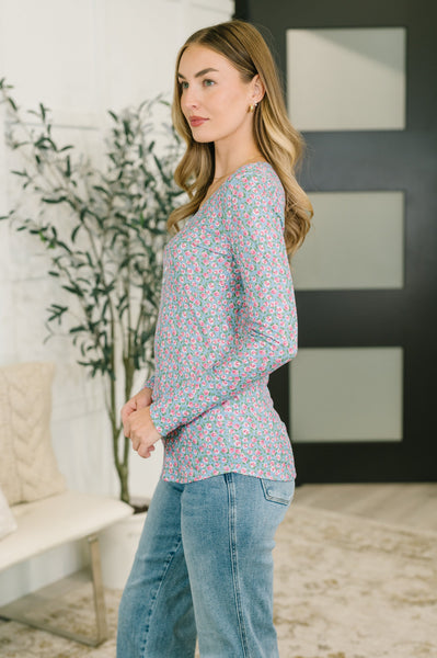 Stop and Smell the Flowers Scoop Neck Henley