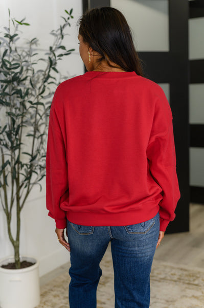 Sweet with a Side Eye Drop Shoulder Pullover in True Red