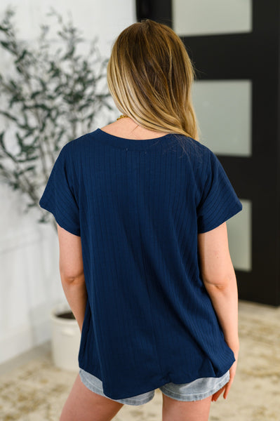 Top Shelf Basic V-Neck Ribbed Tee in Navy