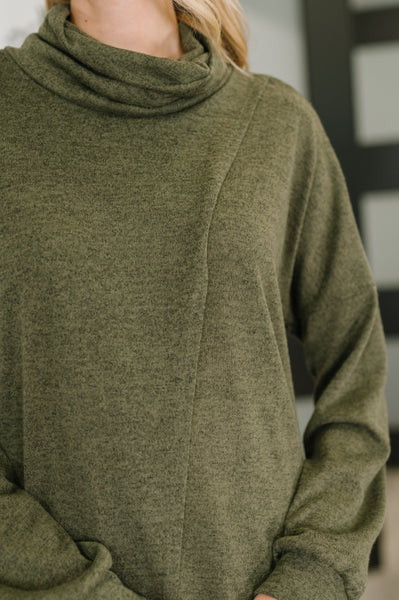 Travel City Scape Turtle Neck Tunic in Olive