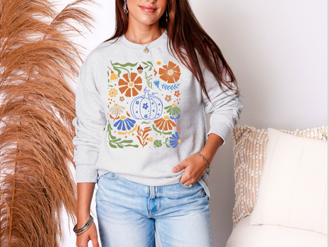 Blue Floral Pumpkin Sweatshirt in Two Colors