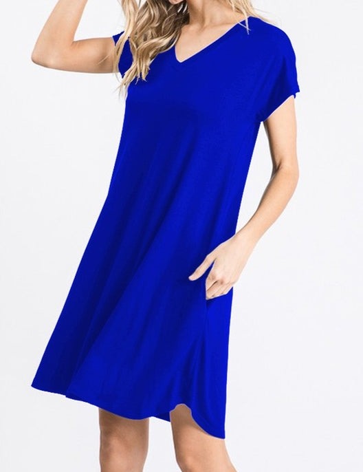 Solid Dress w/ Side Pocket (Blue)