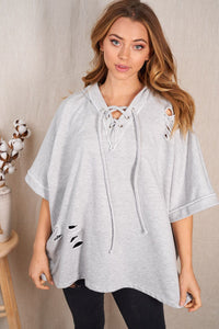 DISTRESSED LACE UP HOODIE
