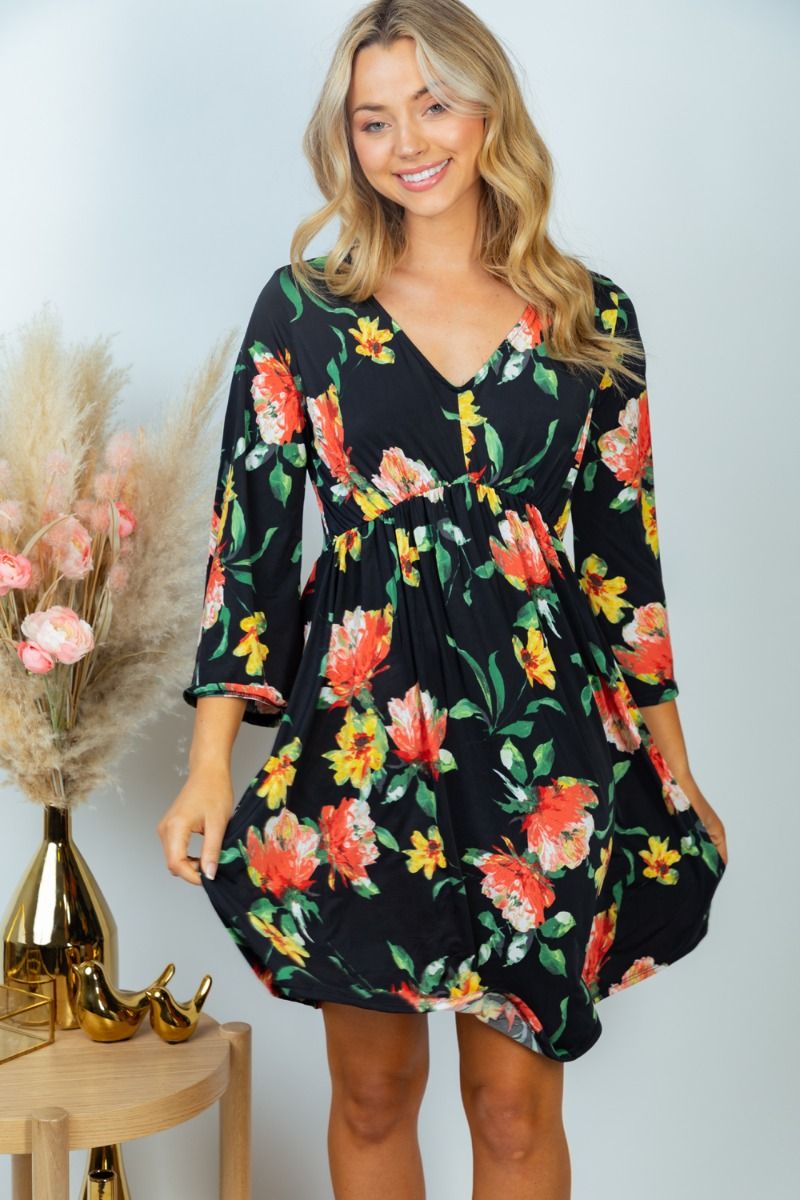BELL SLEEVE FLORAL DRESS